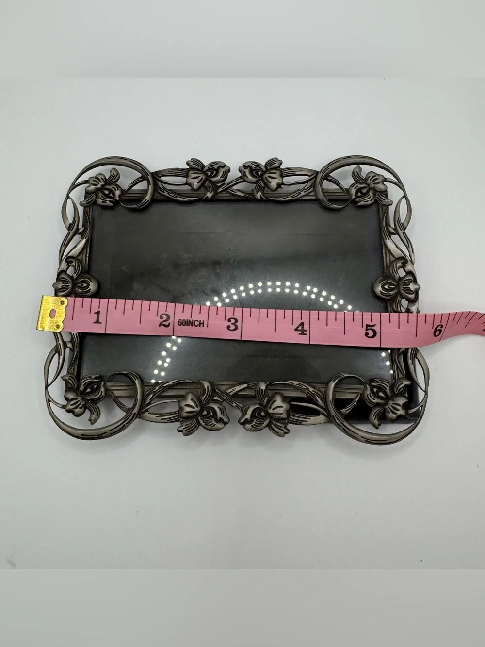 Vintage Filigree Metal Picture Frame 3x5 Orchid Flower Silver Pewter Art Nouveau